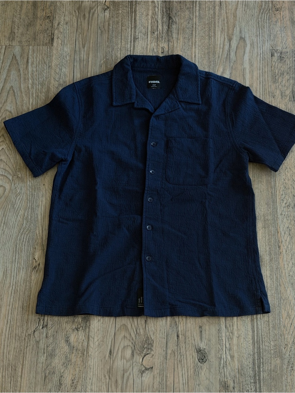 RSQ Navy Textured Short-Sleeve Button-Down Shirt